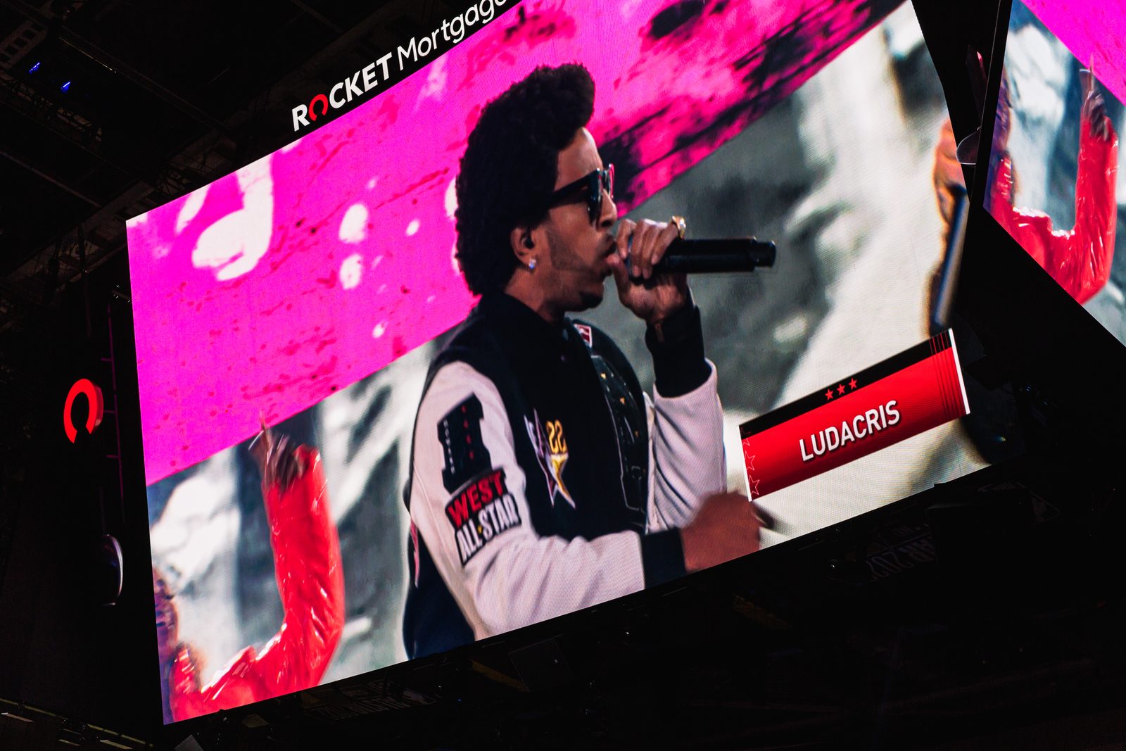 Ludacris performing, carried live on the arena screens