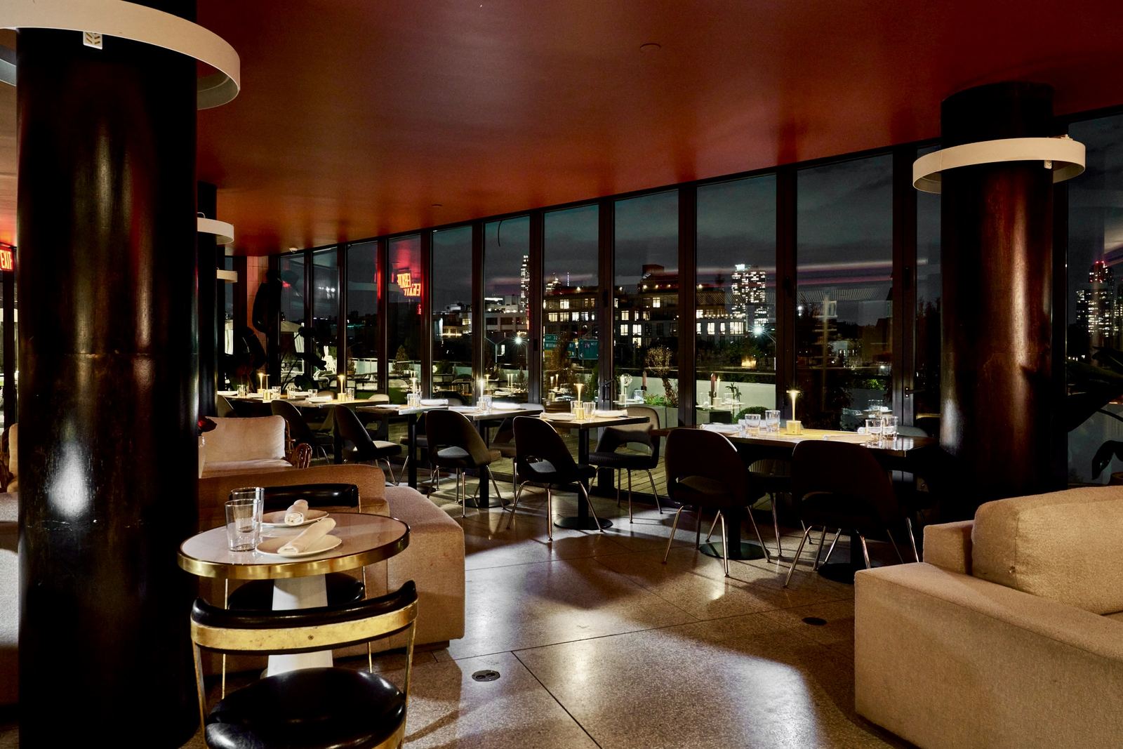 Hotel Indigo dining room photographed at dusk
