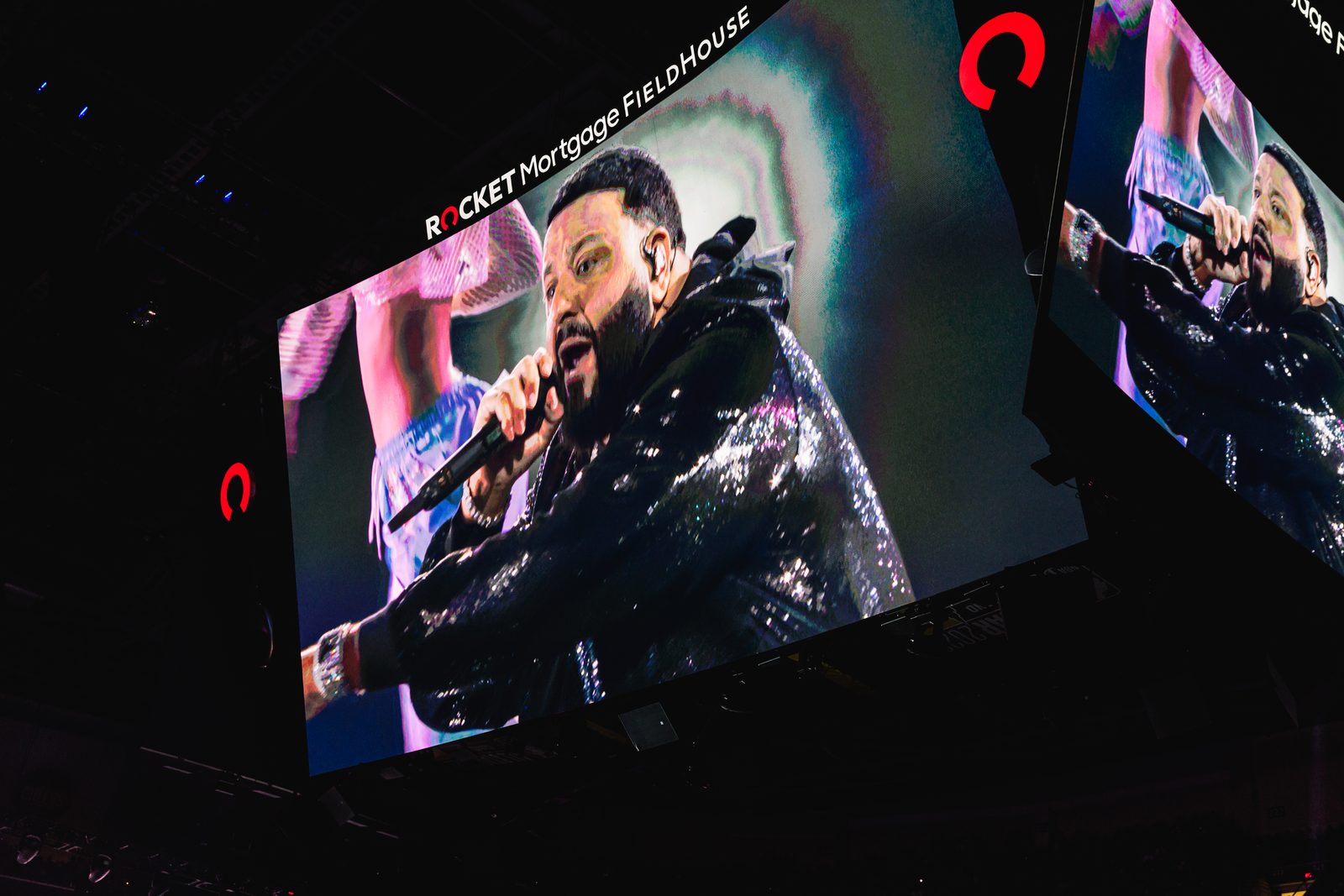 DJ Khaled performing, carried live on the arena screens